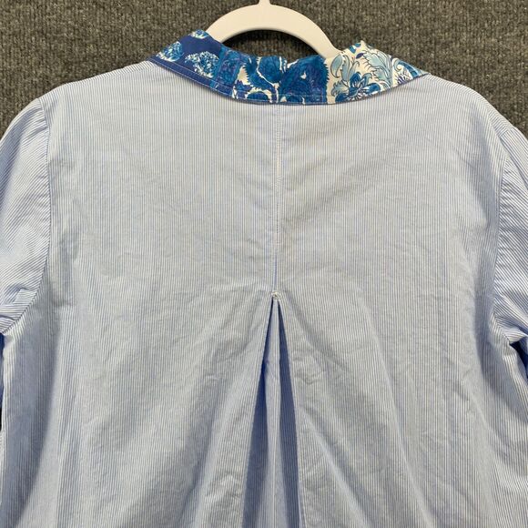Finley Blouse Top Womens L Blue Striped Tunic Collared Office Ladies Preppy - Picture 6 of 10